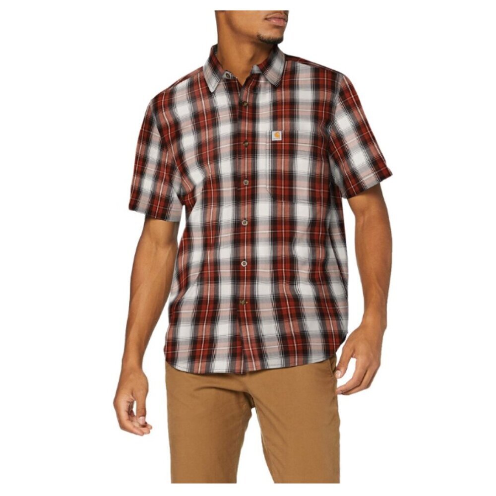 Carhartt Relaxed Fit Shirt Mens Size XL Plaid Short‎ Sleeve Burnt Orange Brown